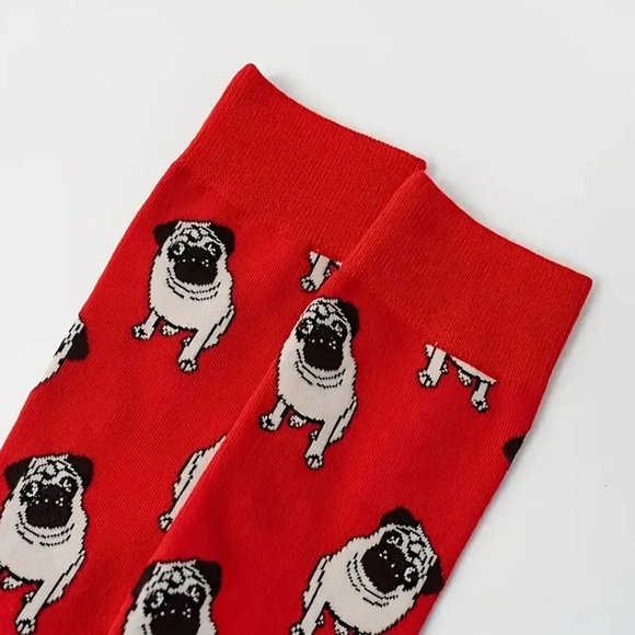 Red Pug Patterned Socks - Picture 2 of 3